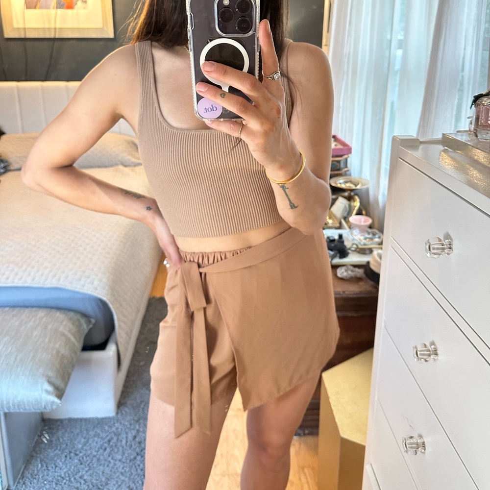 Tan tie front skort